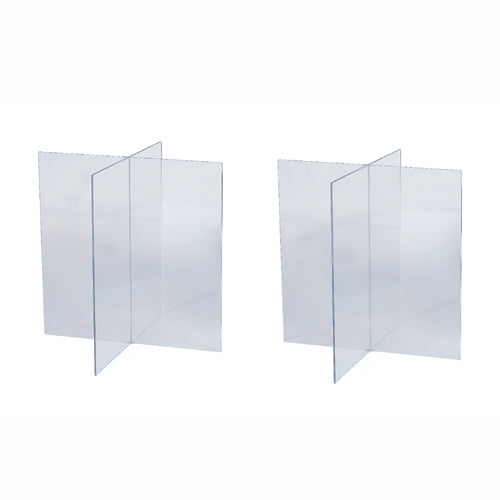 Clear acrylic casket display supports shown on a white background