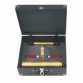 Hard carrying case for a casket facial lamp, shown with demonstration contents
