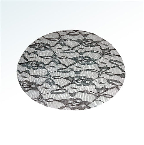 Circular lace veil shown on a blue-gray background