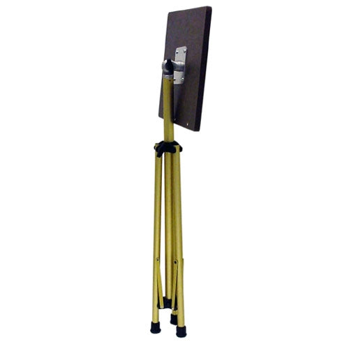 Portable register stand folded for storage, shown on a white background