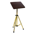 Portable register stand in its open position with writing surface and folding frame on a white background