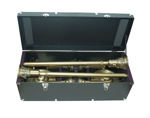Alternate view of the telescopic lamp carrying case, shown with demonstration contents